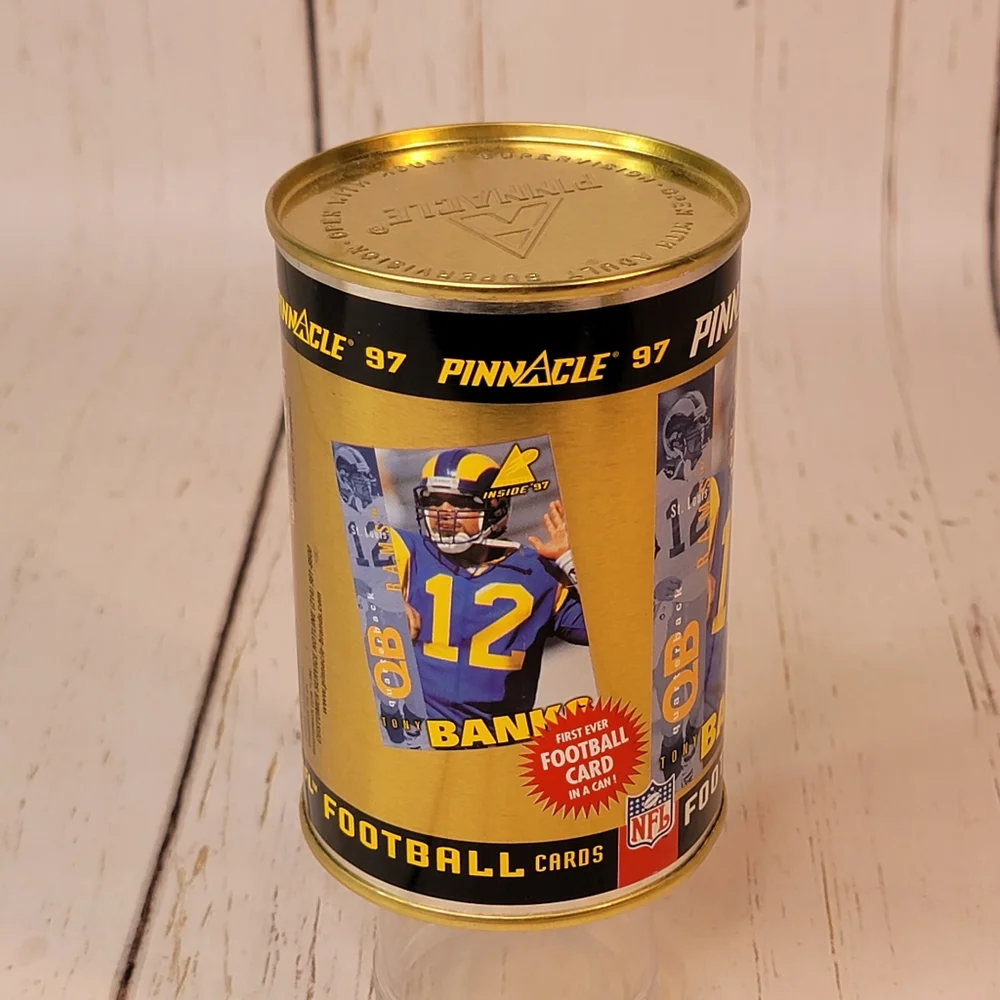 Pinnacle "97 Tony Banks Football Cards in a Can Gimmick Real Can Swaled NIP - Picture 3 of 7